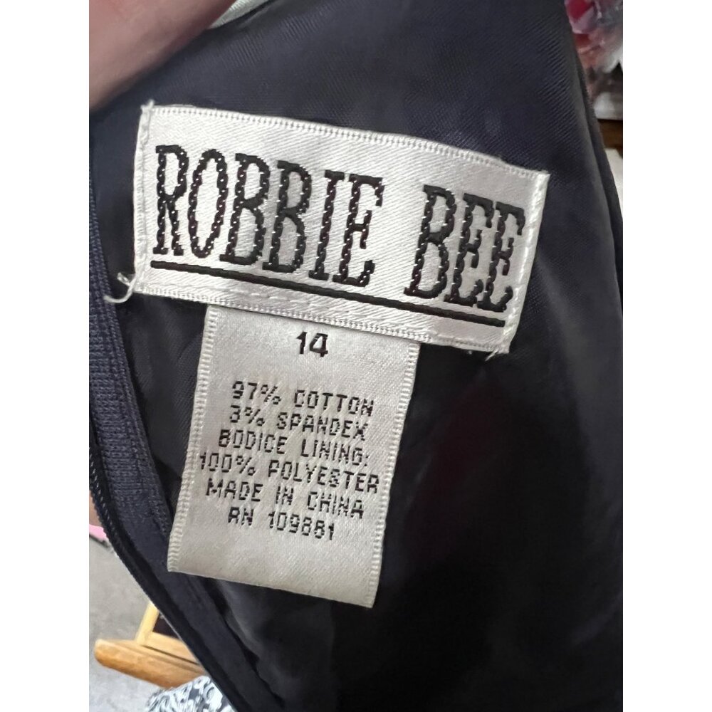 Robbie Bee Paisley Sleeveless Belted Dress Sz 14 (Large) Womens Navy Blue - Picture 4 of 12